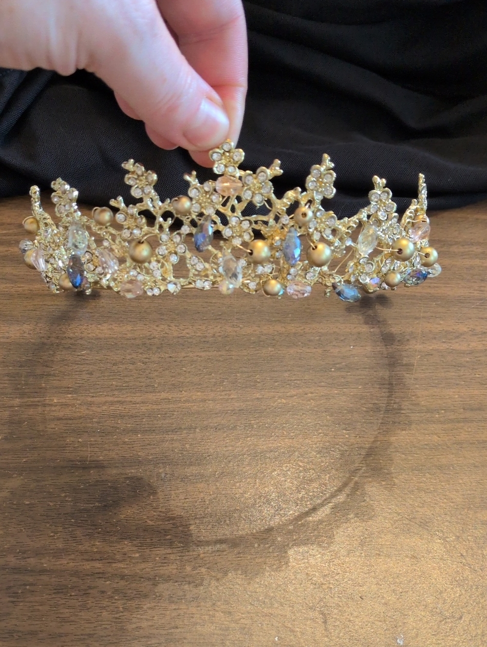Gold Crystal Floral Tiara